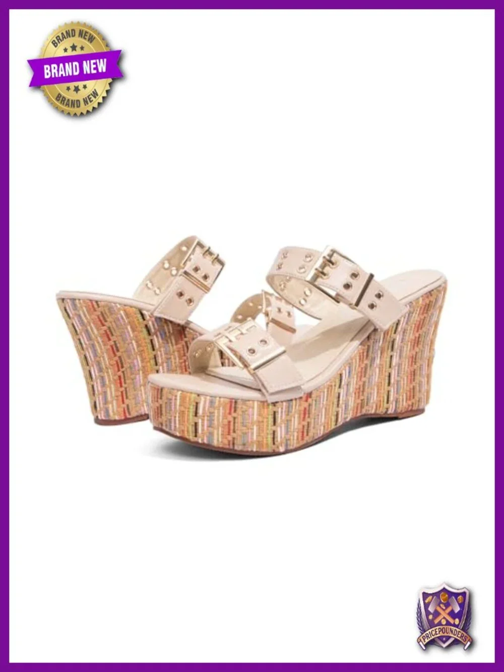 Women's Wedge Sandals with Buckle Strap, Slip On, Peep Toe Platform Heels,